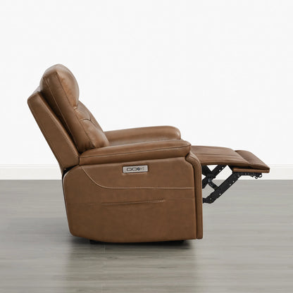 Hamish Genuine Leather Lay-Flat Power Recliner with LED Lighting