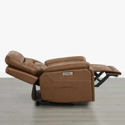 Hamish Genuine Leather Lay-Flat Power Recliner with LED Lighting