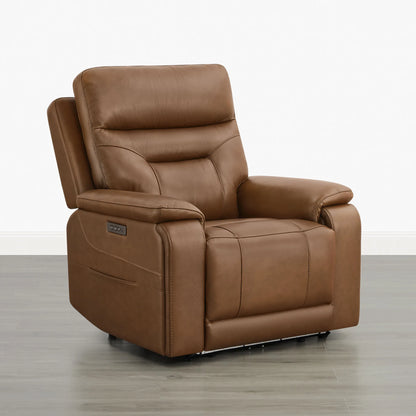 Hamish Genuine Leather Lay-Flat Power Recliner with LED Lighting
