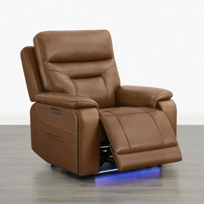Hamish Genuine Leather Lay-Flat Power Recliner with LED Lighting