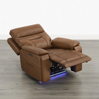Hamish Genuine Leather Lay-Flat Power Recliner with LED Lighting