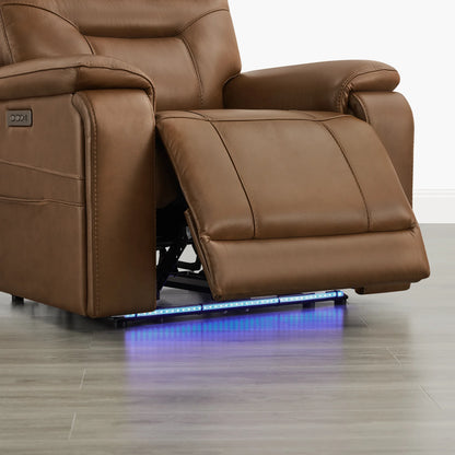 Hamish Genuine Leather Lay-Flat Power Recliner with LED Lighting