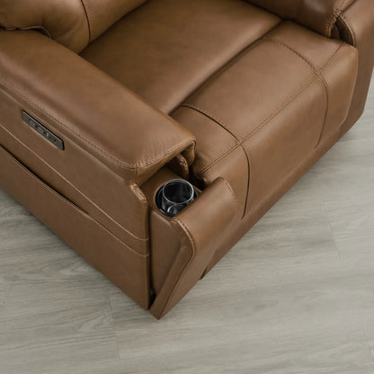 Hamish Genuine Leather Lay-Flat Power Recliner with LED Lighting