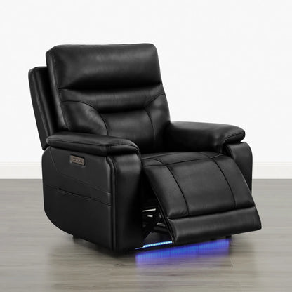 Hamish Genuine Leather Lay-Flat Power Recliner with LED Lighting