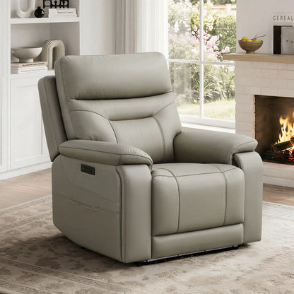 Hamish Genuine Leather Lay-Flat Power Recliner with LED Lighting