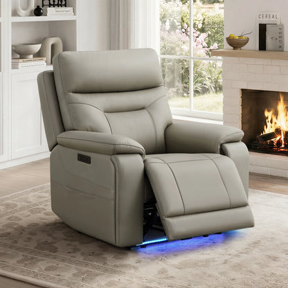 Hamish Genuine Leather Lay-Flat Power Recliner with LED Lighting