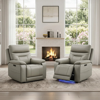 Hamish Genuine Leather Lay-Flat Power Recliner with LED Lighting