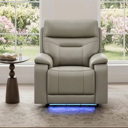 Hamish Genuine Leather Lay-Flat Power Recliner with LED Lighting