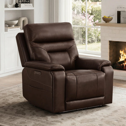 Hamish Genuine Leather Lay-Flat Power Recliner with LED Lighting