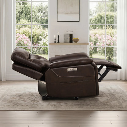 Hamish Genuine Leather Lay-Flat Power Recliner with LED Lighting