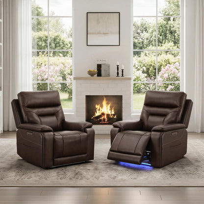 Hamish Genuine Leather Lay-Flat Power Recliner with LED Lighting