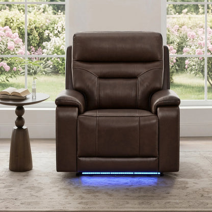Hamish Genuine Leather Lay-Flat Power Recliner with LED Lighting