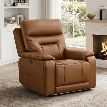 Hamish Genuine Leather Lay-Flat Power Recliner with LED Lighting