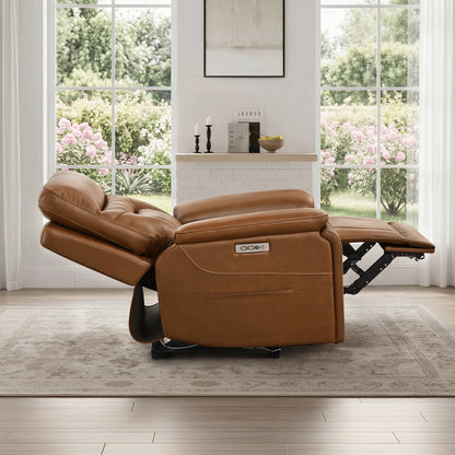 Hamish Genuine Leather Lay-Flat Power Recliner with LED Lighting