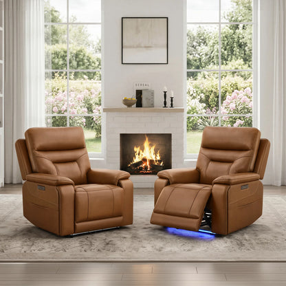 Hamish Genuine Leather Lay-Flat Power Recliner with LED Lighting