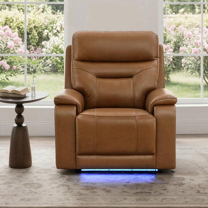 Hamish Genuine Leather Lay-Flat Power Recliner with LED Lighting
