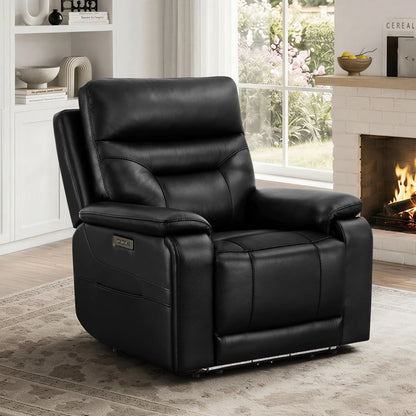 Hamish Genuine Leather Lay-Flat Power Recliner with LED Lighting