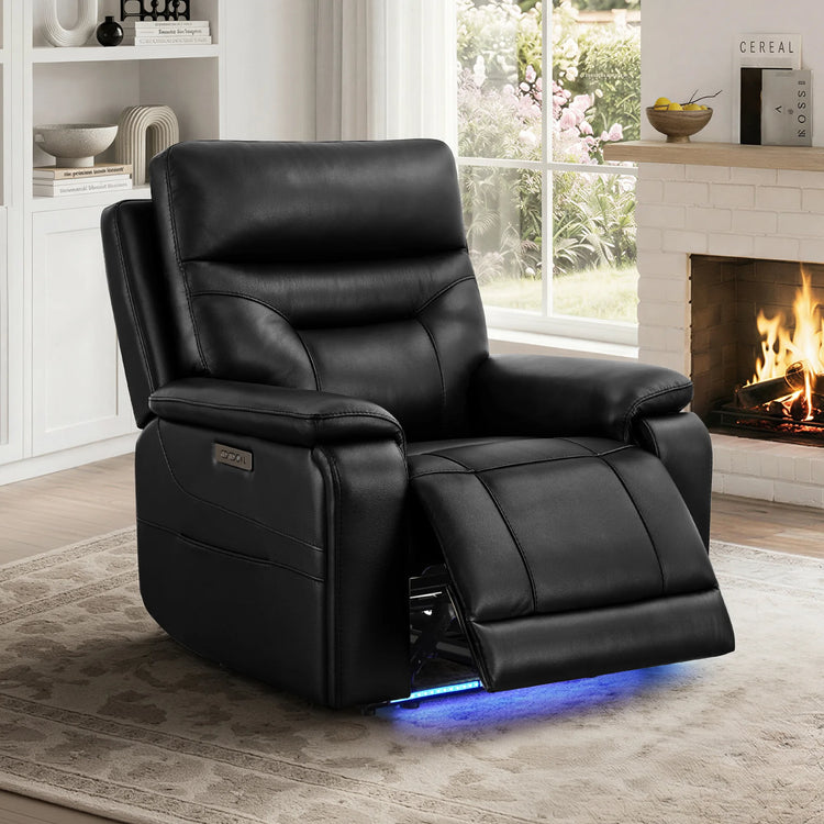 Hamish Genuine Leather Lay-Flat Power Recliner with LED Lighting