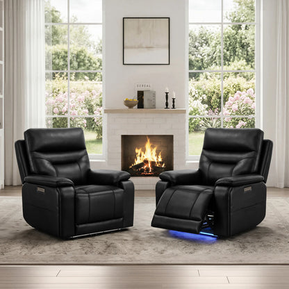 Hamish Genuine Leather Lay-Flat Power Recliner with LED Lighting