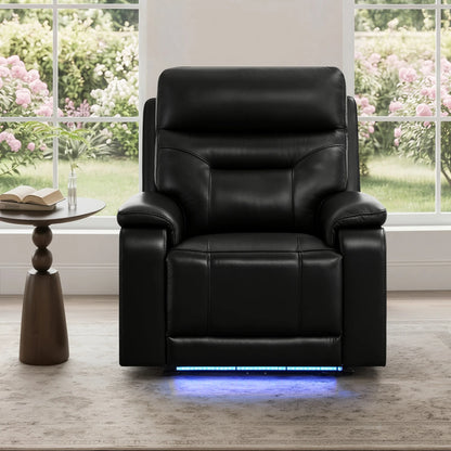 Hamish Genuine Leather Lay-Flat Power Recliner with LED Lighting