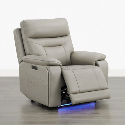 Hamish Genuine Leather Lay-Flat Power Recliner with LED Lighting