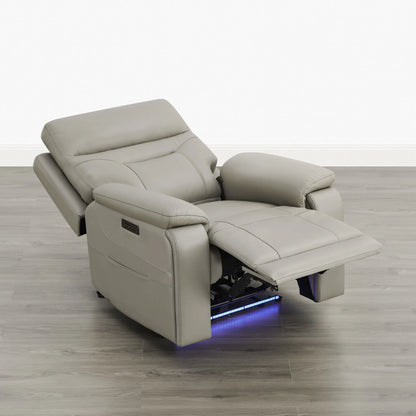 Hamish Genuine Leather Lay-Flat Power Recliner with LED Lighting