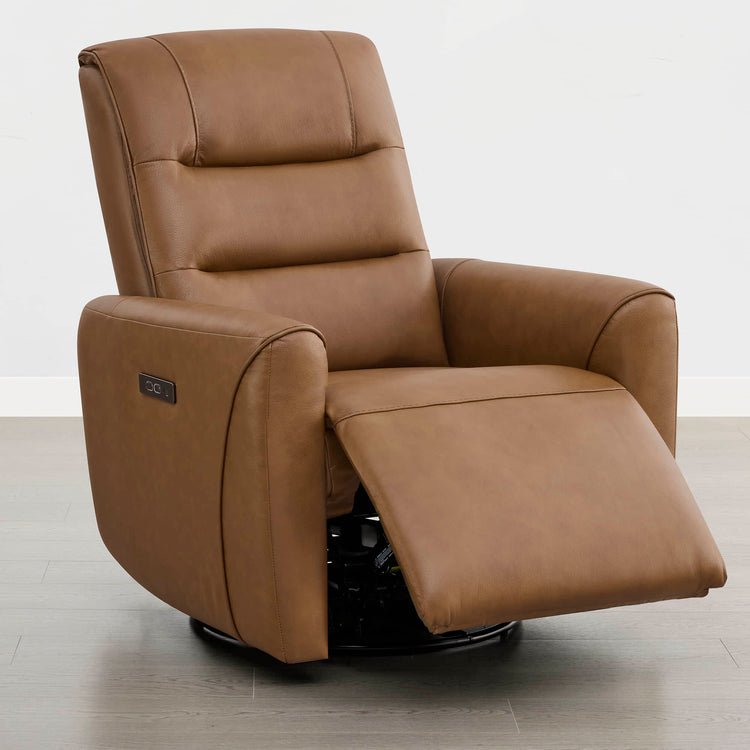 Ineke Genuine Leather Swivel Glider Power Recliner with Power Headrest