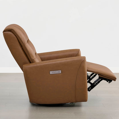 Ineke Genuine Leather Swivel Glider Power Recliner with Power Headrest