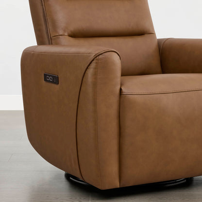 Ineke Genuine Leather Swivel Glider Power Recliner with Power Headrest