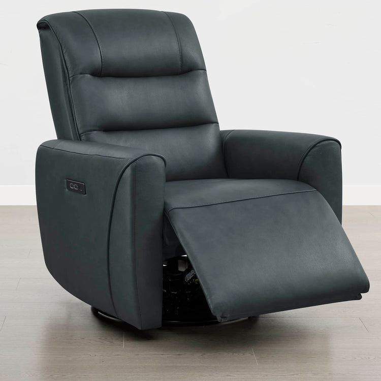 Ineke Genuine Leather Swivel Glider Power Recliner with Power Headrest