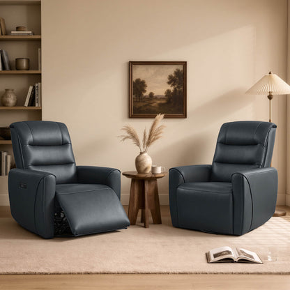 Ineke Genuine Leather Swivel Glider Power Recliner with Power Headrest