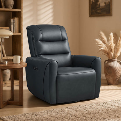 Ineke Genuine Leather Swivel Glider Power Recliner with Power Headrest