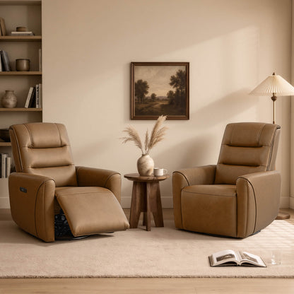 Ineke Genuine Leather Swivel Glider Power Recliner with Power Headrest