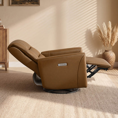 Ineke Genuine Leather Swivel Glider Power Recliner with Power Headrest