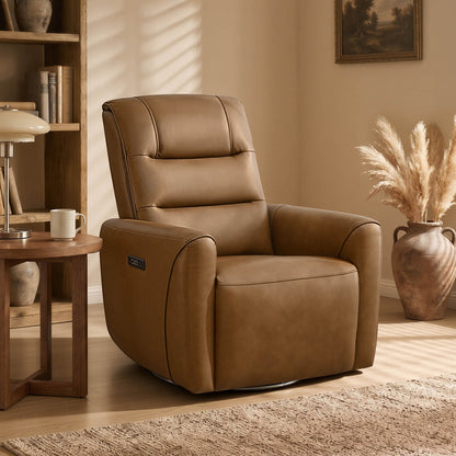 Ineke Genuine Leather Swivel Glider Power Recliner with Power Headrest