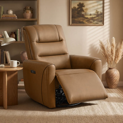Ineke Genuine Leather Swivel Glider Power Recliner with Power Headrest