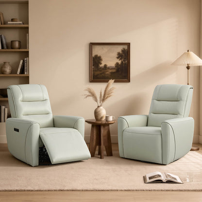 Ineke Genuine Leather Swivel Glider Power Recliner with Power Headrest
