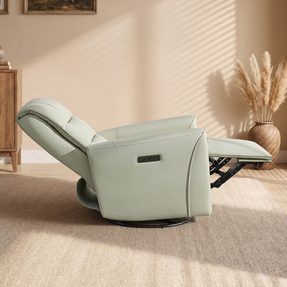 Ineke Genuine Leather Swivel Glider Power Recliner with Power Headrest