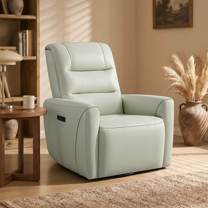 Ineke Genuine Leather Swivel Glider Power Recliner with Power Headrest