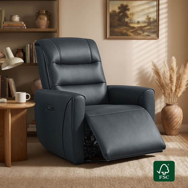 Ineke Genuine Leather Swivel Glider Power Recliner with Power Headrest