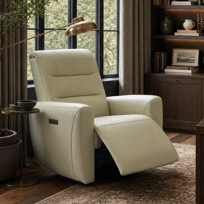 Ineke Genuine Leather Swivel Glider Power Recliner with Power Headrest