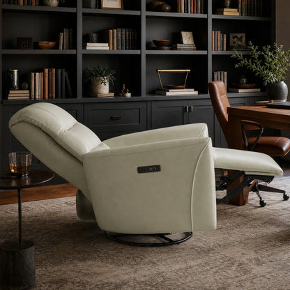 Ineke Genuine Leather Swivel Glider Power Recliner with Power Headrest
