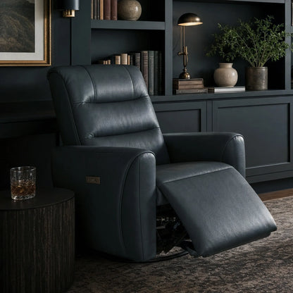 Ineke Genuine Leather Swivel Glider Power Recliner with Power Headrest