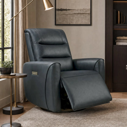 Ineke Genuine Leather Swivel Glider Power Recliner with Power Headrest