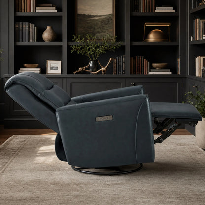 Ineke Genuine Leather Swivel Glider Power Recliner with Power Headrest