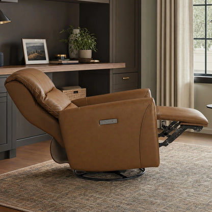 Ineke Genuine Leather Swivel Glider Power Recliner with Power Headrest