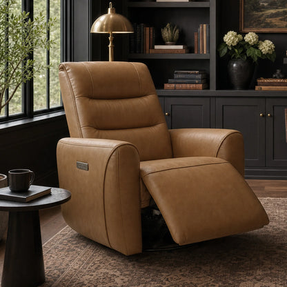 Ineke Genuine Leather Swivel Glider Power Recliner with Power Headrest