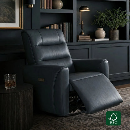 Ineke Genuine Leather Swivel Glider Power Recliner with Power Headrest