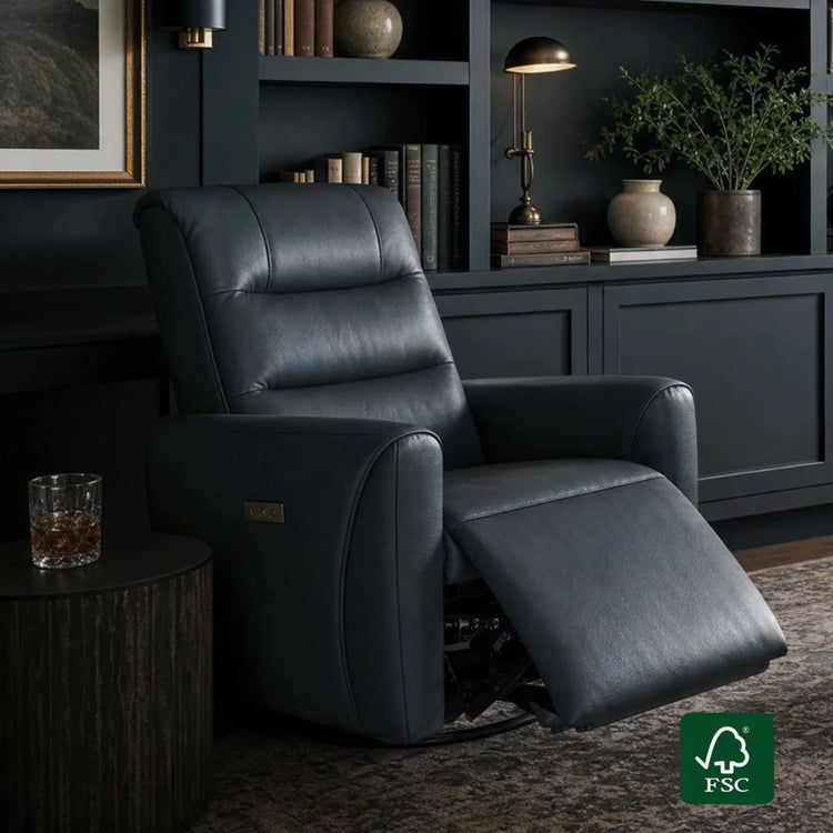 Ineke Genuine Leather Swivel Glider Power Recliner with Power Headrest