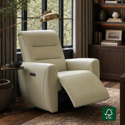Ineke Genuine Leather Swivel Glider Power Recliner with Power Headrest